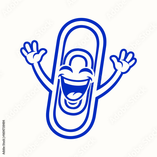 Amused Cartoon Paper Clip Mascot Laughing Out Loud