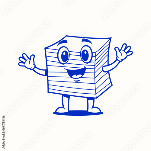 Happy Cartoon Stack of Sticky Notes Mascot Waving