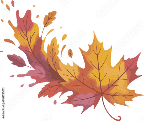 Autumnal Maple Leaf Cascade Vector Illustration with Warm Tones and Dynamic Composition Design