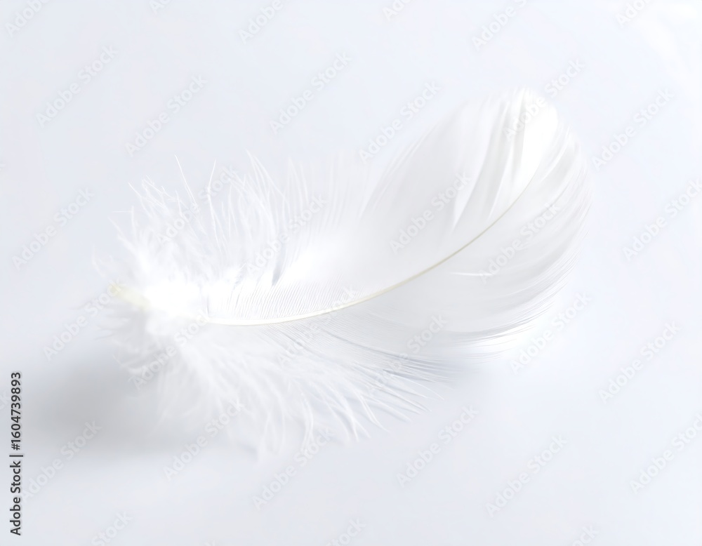 Fototapeta premium Delicate white feather against a plain light background