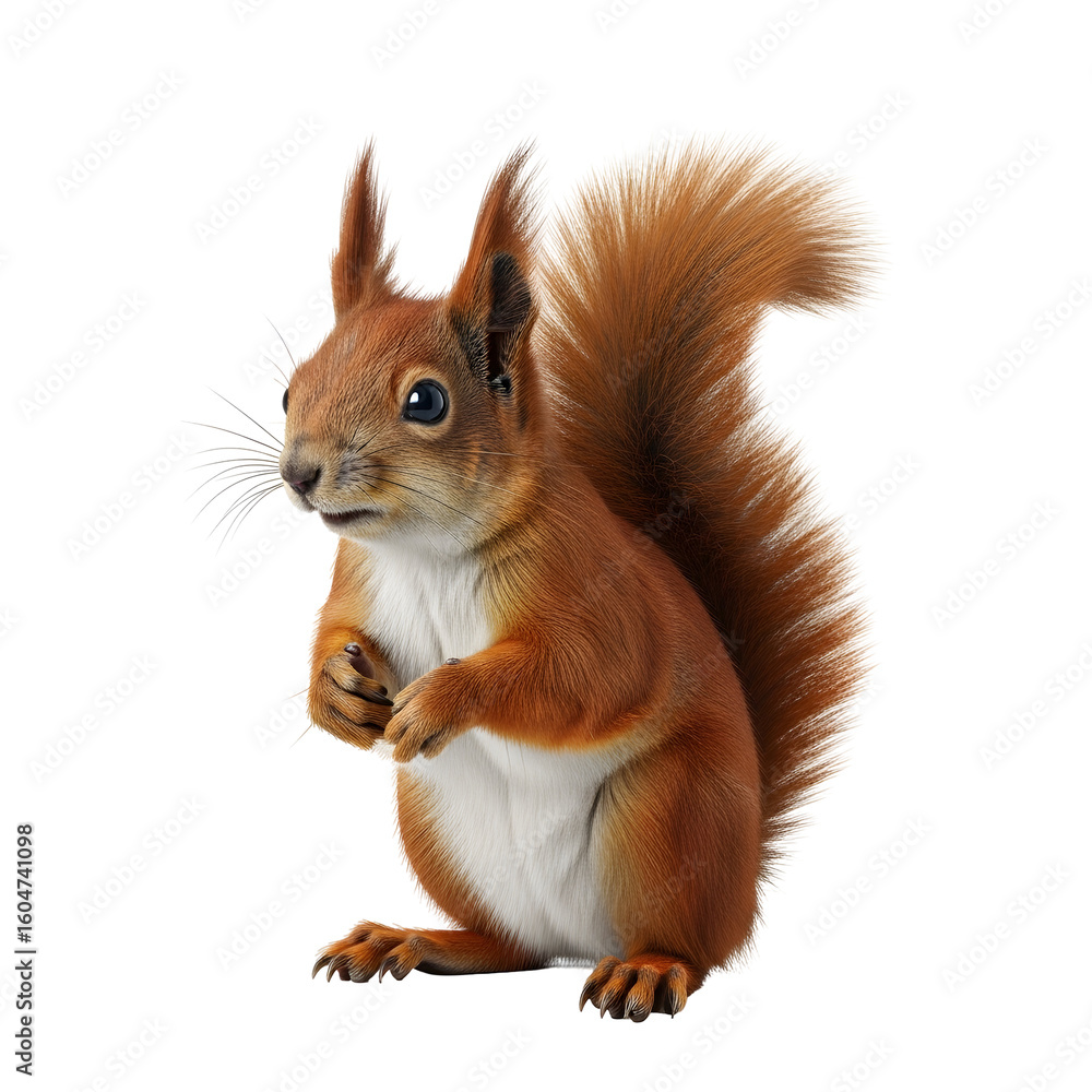 Fototapeta premium Adorable Red Squirrel Posing Against White Background.