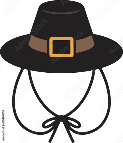 Pilgrim Hat with Buckle and Bonnet Strings for Historical Costume and Decoration Graphic