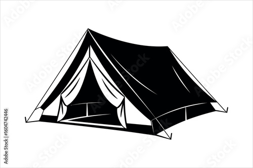 Black canvas tent with poles camping shelter