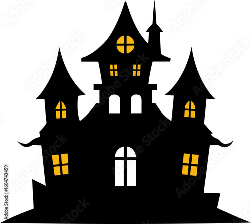 Wallpaper Mural Eerie Haunted House Silhouette with Glowing Windows Torontodigital.ca