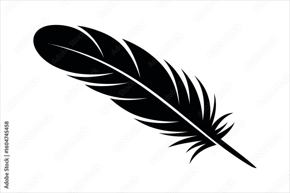 Obraz premium Black feather quill on white writing