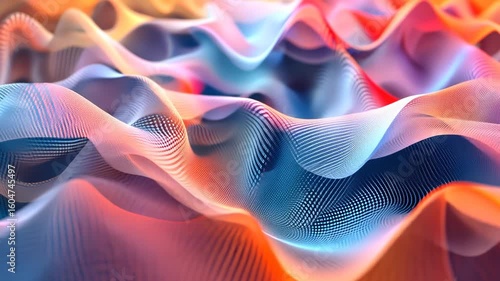 Unique 3D mesh wave art piece features gradient colors, adding a dynamic and fluid texture to the overall composition. 3d backgrounds