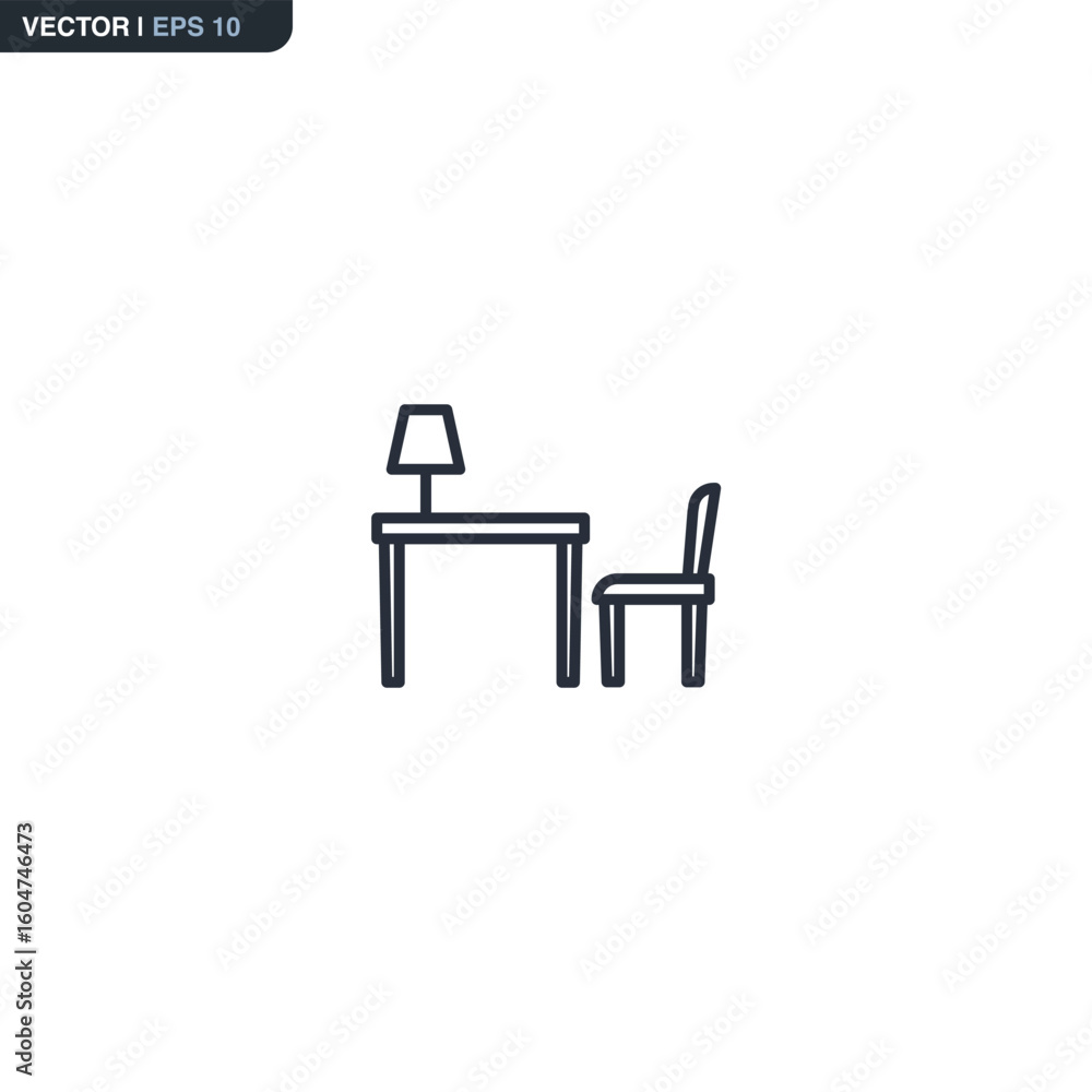 Table and chair, linear style sign for mobile concept and web design Table and chair, linear style sign for mobile concept and web design
