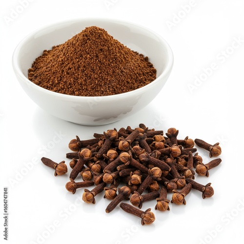 Wallpaper Mural Cloves and clove powder in a white bowl on a white background high angle shot Torontodigital.ca