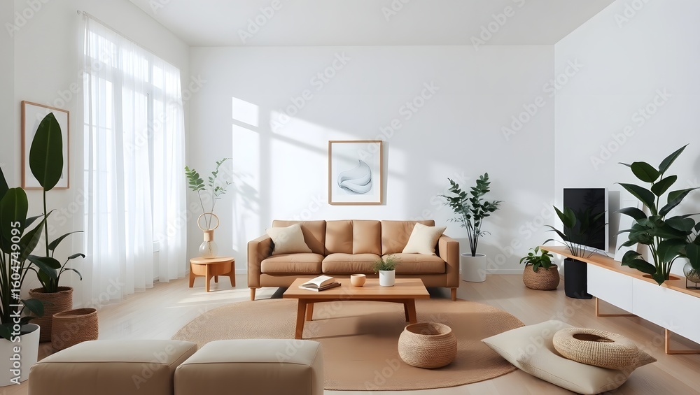Fototapeta premium Scandinavian Minimalist Living Room Interior Design