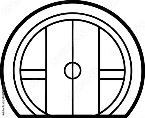 Round Hobbit Style Door Icon Line Art Vector