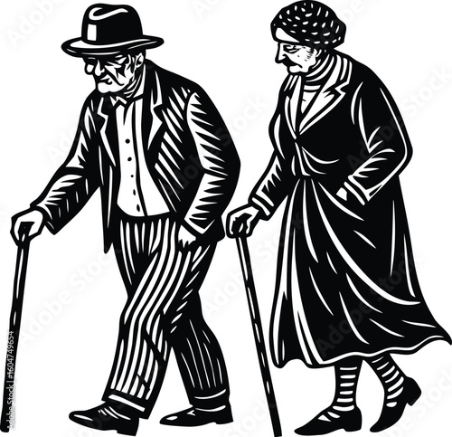 old woman walking with crutches