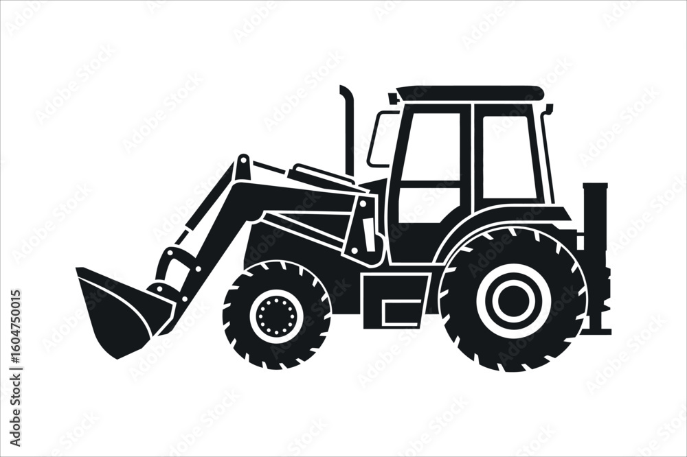 Naklejka premium Black tractor with front loader heavy equipment construction