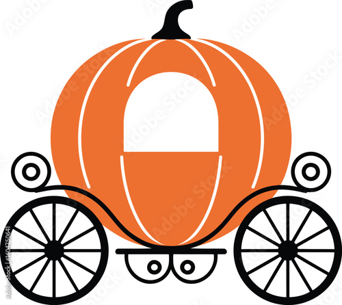 Pumpkin Carriage Vector Illustration Fairytale Cinderella Coach Clipart Isolated White Background Halloween Princess Fantasy Design