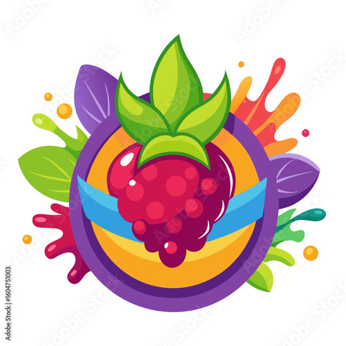 Stylized berry blend label with vibrant colorful splash