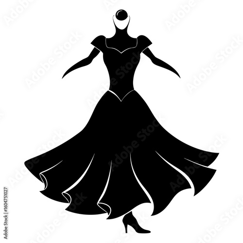 Elegant black silhouette of a ballroom dance dress