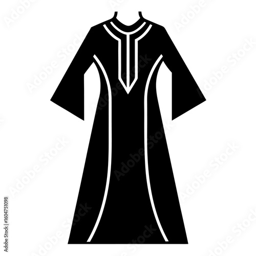 Elegant black silhouette of a kaftan on a clean white background
