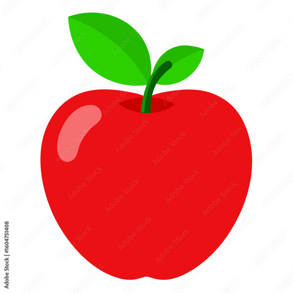 Fototapeta premium Vibrant red apple illustration with a stem and leaf