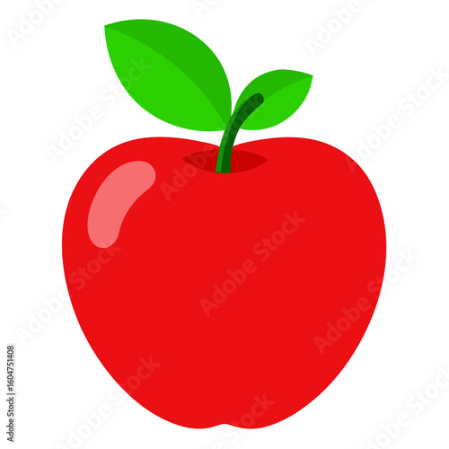 Vibrant red apple illustration with a stem and leaf