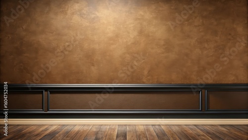 Wallpaper Mural Elegant Room Interior with Brown Wall and Wood Floor Featuring Decorative Molding Torontodigital.ca