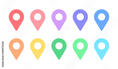 パステルカラーのマップピンのアイコンセット - シンプルでかわいい現在地や目的地、目印の素材