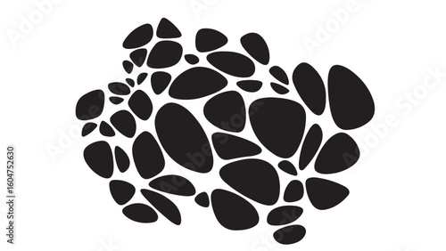 Black pebble stones decorative pattern on a white background, simple and modern, vector illustration