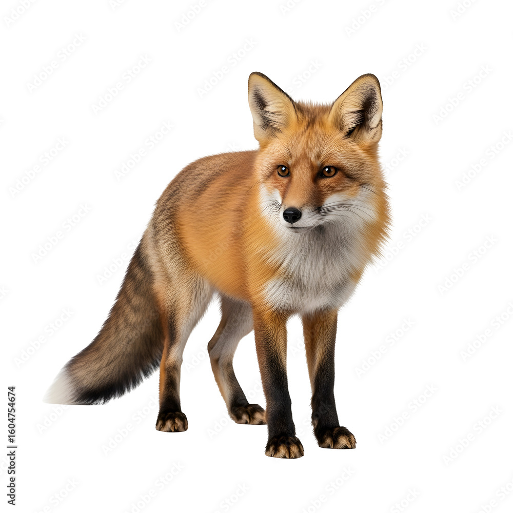 Obraz premium Red Fox Standing Against White Background.