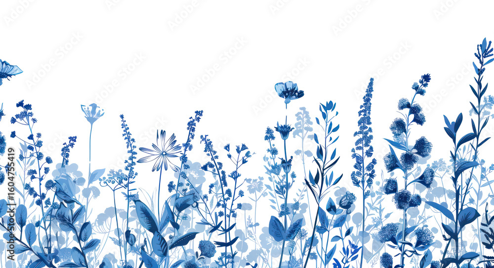 Fototapeta premium PNG Elegant blue floral silhouette illustration