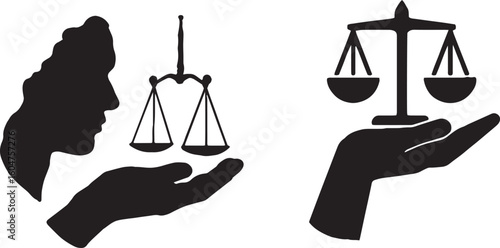 Justice Scale Silhouette Vector, Law and Equality Symbol Illustration.