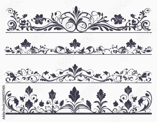 Border line, divider vector set, decorative floral ornamental elements design, swirl patterns vintage set graphic illustrations, embellishment isolated art collection