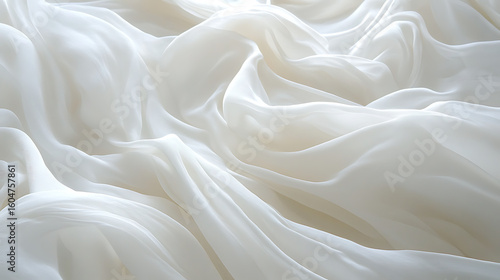 Soft white fabric with delicate folds and gentle waves creating smooth, flowing texture that evokes calm and elegance