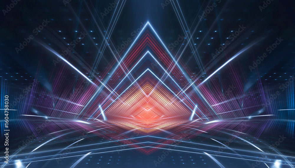 Fototapeta premium Abstract bright neon background scene with rays, spotlights, multi-colored background.