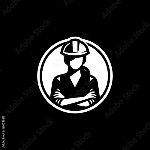 Confident Female Engineer Logo Design in a Circle.