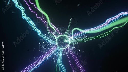 Animated Neural Network Connection with Glowing Nodes and Data Streams