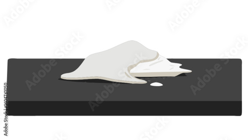 Isolated pile of white powder on black surface for drug cocaine sugar or flour concept illustration