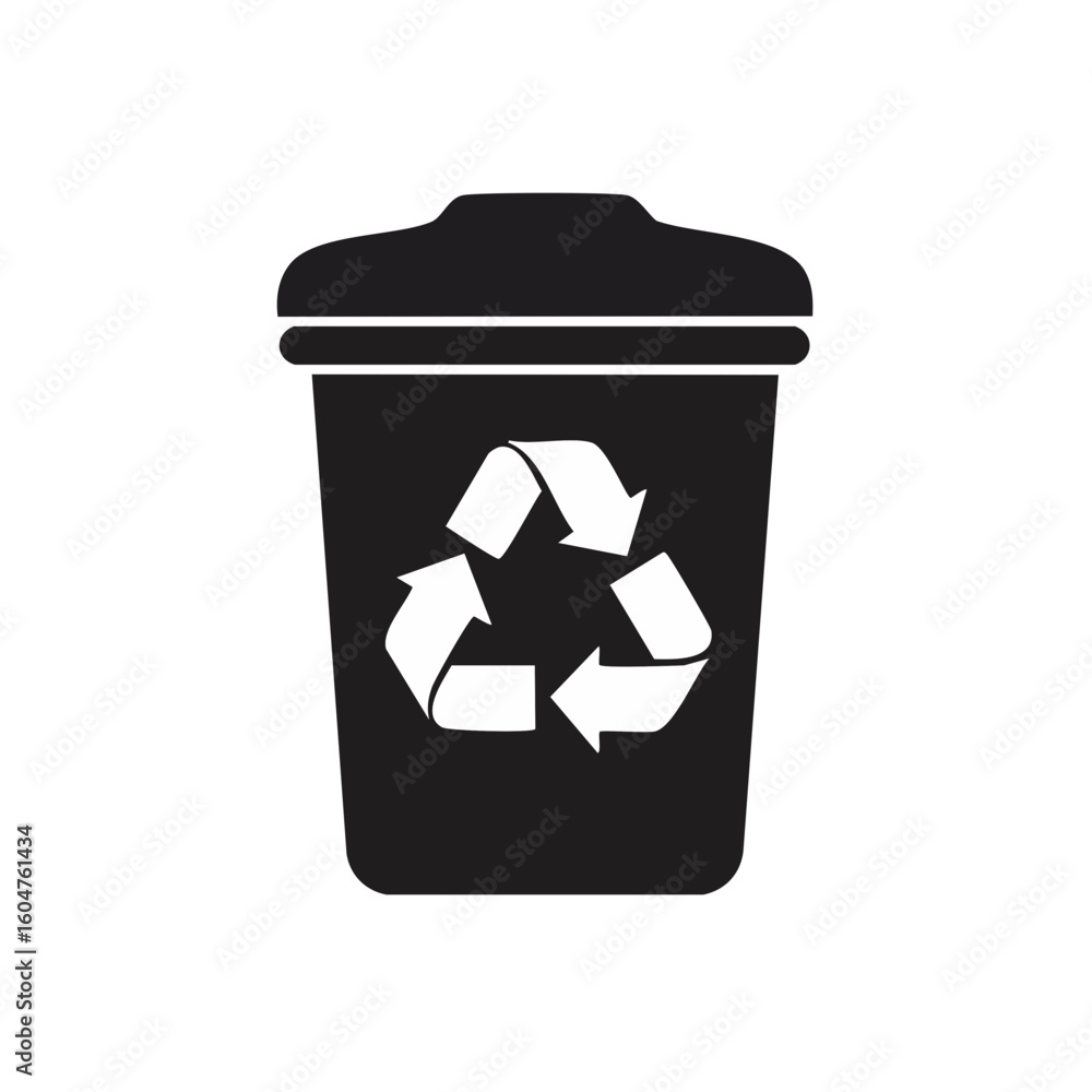 Black Recycling Bin Glyph Icon for Environmental Conservation Black Recycling Bin Glyph Icon for Environmental Conservation