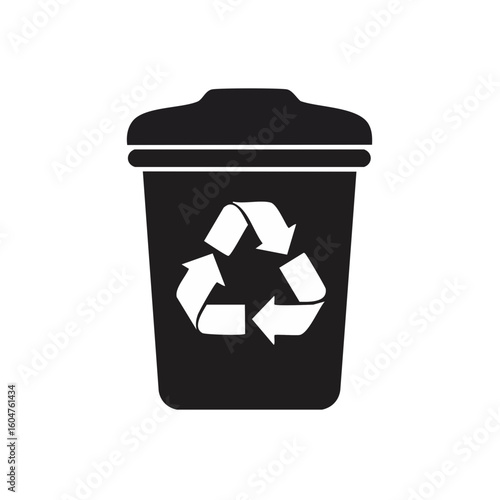 Black Recycling Bin Glyph Icon for Environmental Conservation