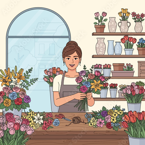 florist in greenhouse