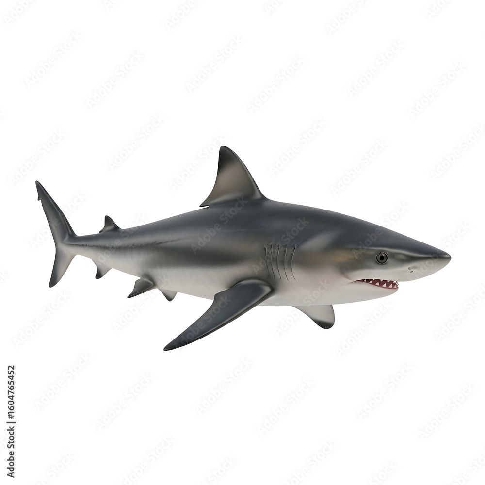 Fototapeta premium Gray Shark with Open Jaws in Profile View.