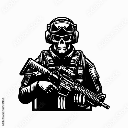 Grim Reaper Soldier SkullFaced Warrior with Tactical Gear and Assault Rifle 1.