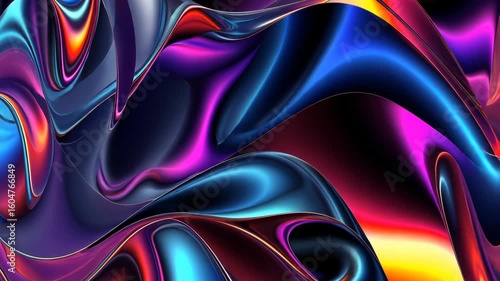 Vibrant morphing sculptures, 3D shapes transform fluidly in an array of colors with iridescent sheen, against a dark setting, symbolizing movement and dimension. Abstract 3d background