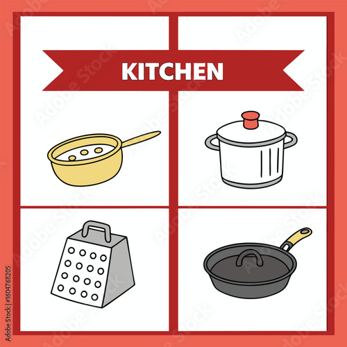 Collection of Essential Kitchen Utensils and Cooking Appliances