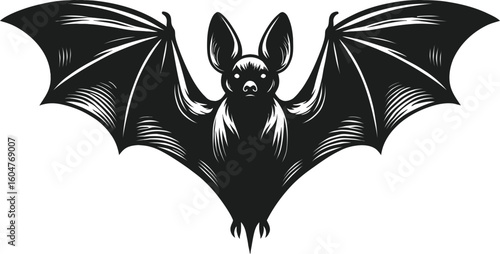 Detailed Bat Illustration Vector for Halloween, Spooky Night, Party, Wildlife, Decoration