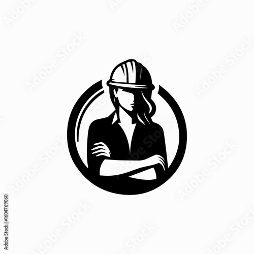 Powerful Female Engineer Silhouette in Hard Hat.