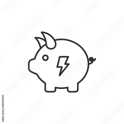 Piggy bank with lightning bolt symbol isolated on white background