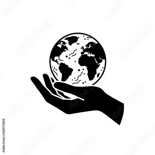 Hand Holding Earth - Climate Change Awareness Silhouette