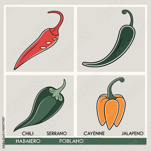 A Collection of Four Distinct Spicy Pepper Varieties for Culinary Use