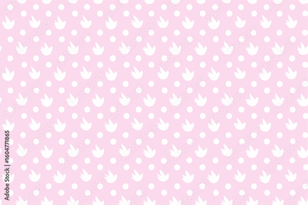 Pink and White Seamless Pattern with Dots and Floral Motifs Pink and White Seamless Pattern with Dots and Floral Motifs
