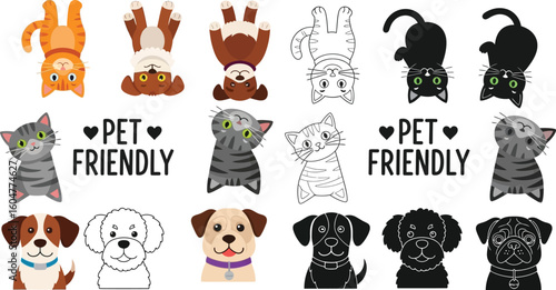 Pet friendly cats and dogs vector illustration for pet lovers and animal care