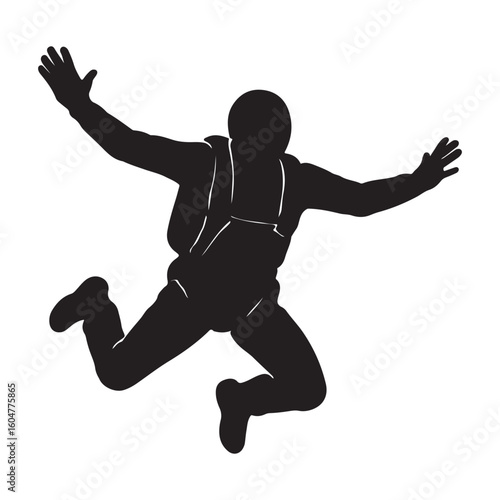 Silhouette of skyping in the sky Person with Raised Hands Isolated on White Background
