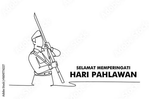 Indonesia national heroes day concept. Single line draw design. Vector graphic illustration
